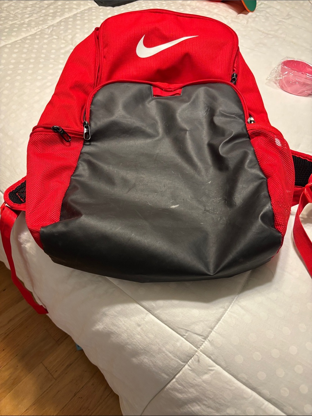 Nike Red and Black Men's Athletic Backpack with White Swoosh